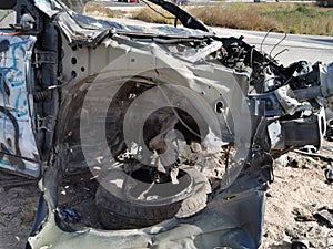 Wrecked Abandoned Burnt Out Car With Melted Interior - Fire Damage