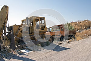 Wrecked and abandoned cars in the island of Patmos, Greece