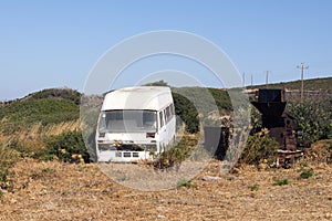 Wrecked and abandoned cars in the island of Patmos, Greece