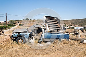 Wrecked and abandoned cars in the island of Patmos, Greece