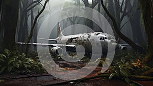 Wrecked Airplane In Forest: Photorealistic Renderings With Smooth Brushwork