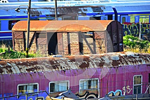 Wrecked cargo trains