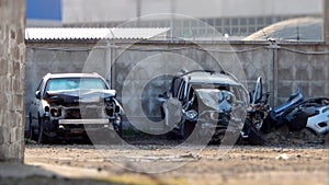 Wrecked cars after road collision