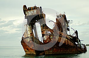 Wrecked dredge