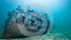 A wrecked ship underwater