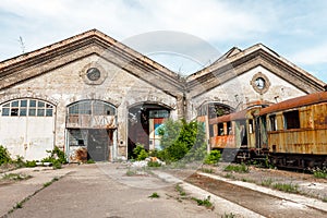 Wrecked train at old depot