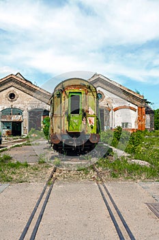 Wrecked train at old depot