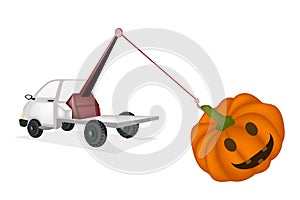 Wrecker Tow Truck Pulling A Jack-o-Lantern Pumpkins