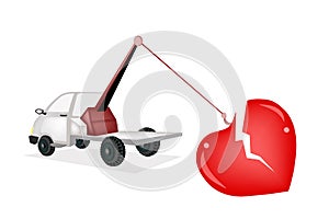 Wrecker Tow Truck Pulling A Red Broken Heart