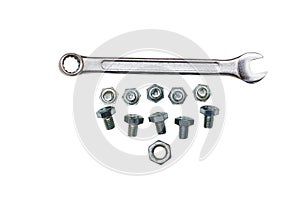 Wrench bolts nuts, mechanic tool, insulated on white background
