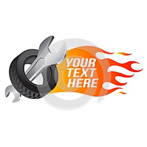 Wrench, car wheel with fire flame