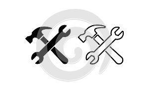 Wrench and hammer icon set. Crossed tools. Vector on isolated white background. EPS 10