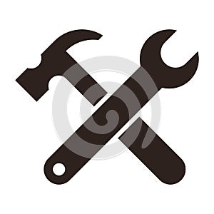 Wrench and hammer. Tools icon photo