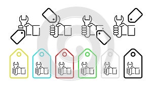 Wrench in hand vector icon in tag set illustration for ui and ux, website or mobile application