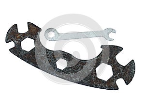 Wrench iron rusty old isolate close up