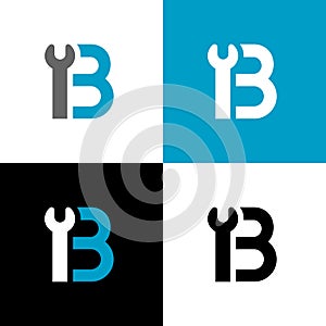 Wrench and letter B logo template, repair service tool icon design - Vector