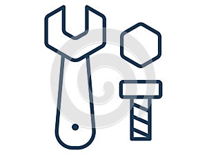 Wrench nut bolt single icon white isolated background with outline style