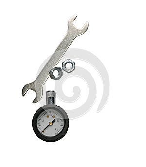 Wrench, nuts, manometer, isolated