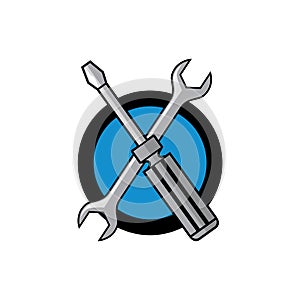 Wrench and screw driver logo design vector