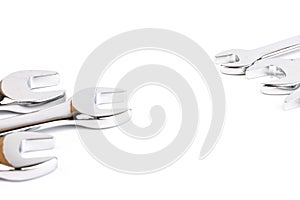 Wrench spanner tools on white background. Copy space for text