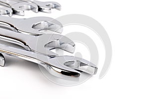 Wrench spanner tools on white background. Copy space for text