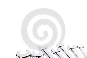 Wrench spanner tools on white background. Copy space for text