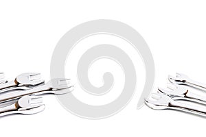 Wrench spanner tools on white background. Copy space for text