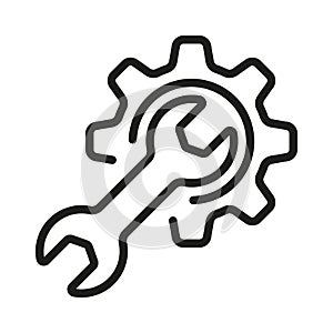 Wrench tool icon vector illustration. Cogwheel and wrench or technical service or support