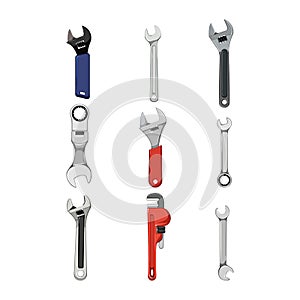 wrench tool set cartoon vector illustration