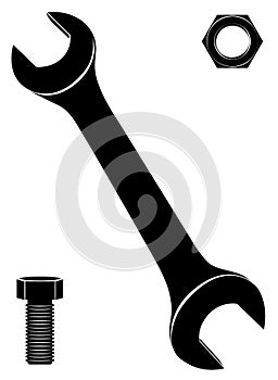 Wrench vector icon. Wrench, bolt, nut set