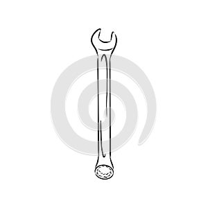 Wrench, vector sketch illustration. Wrench. Hand drawn in a graphic style. Vintage vector engraving illustration for poster, web.