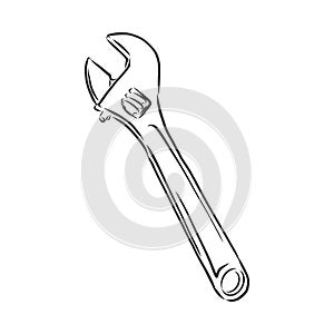 Wrench, vector sketch illustration. Wrench. Hand drawn in a graphic style. Vintage vector engraving illustration for poster, web.