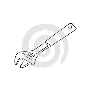 Wrench, vector sketch illustration. Wrench. Hand drawn in a graphic style. Vintage vector engraving illustration for poster, web.