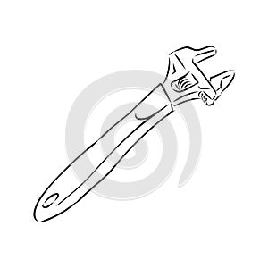 Wrench, vector sketch illustration. Wrench. Hand drawn in a graphic style. Vintage vector engraving illustration for poster, web.