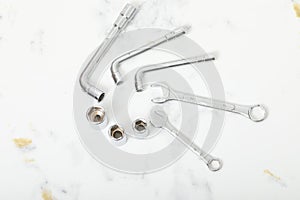 Wrench on white background metal tool for industrie
