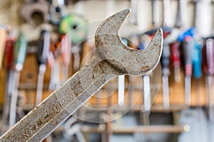 Wrench in a workshop of a traditional company