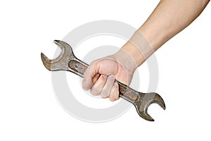Wrenche in hand white background, concept for Labor Day in May.