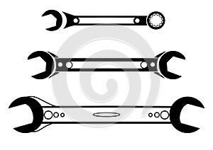 Wrenches, flat hand tools black  background