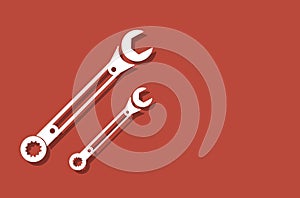Wrenches, flat hand tools red background