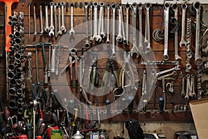 Wrenches set in the workshop Repair Service