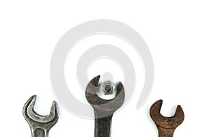Wrenches on white background. Top view.