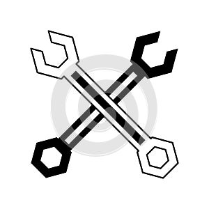 Wrenchs tools crossed symbol isolated in black and white