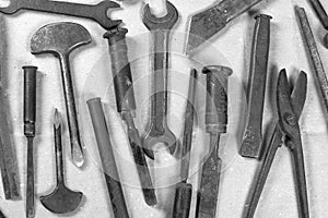 Wrenchs,various tools on background