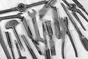 Wrenchs,various tools on background