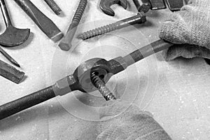 Wrenchs,various tools on background