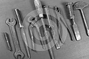 Wrenchs,various tools on background