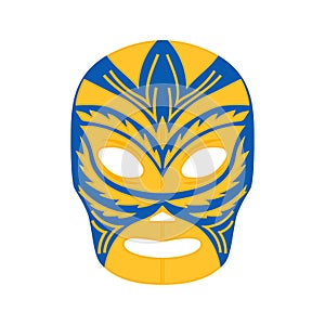 Wrestler luchador mask template. Wrestling suit item with yellow blue mexican tracery