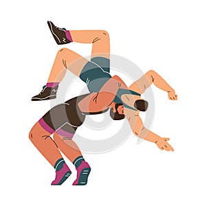 Wrestlers in grappling technique vector illustration photo