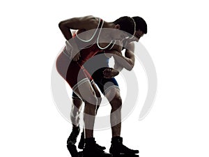 Wrestlers wrestling men isolated silhouette