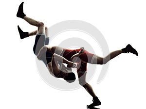 Wrestlers wrestling men isolated silhouette photo